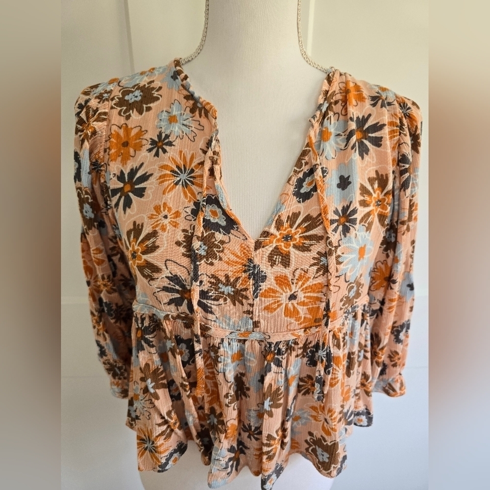 Floral Boho Women's Top - Orange and Brown - Picture 5 of 6